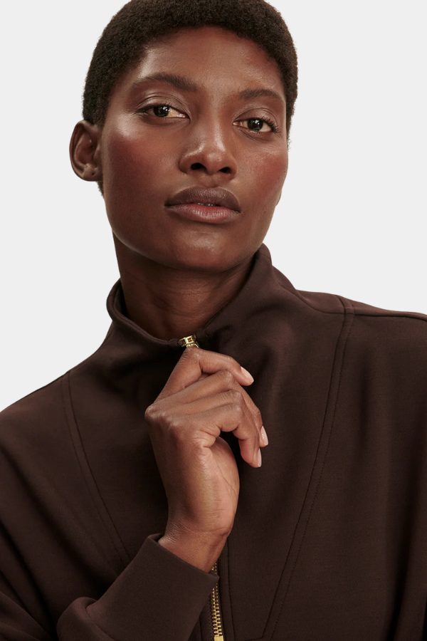 HAWLEY HALF ZIP SWEAT - COFFEE BEAN
