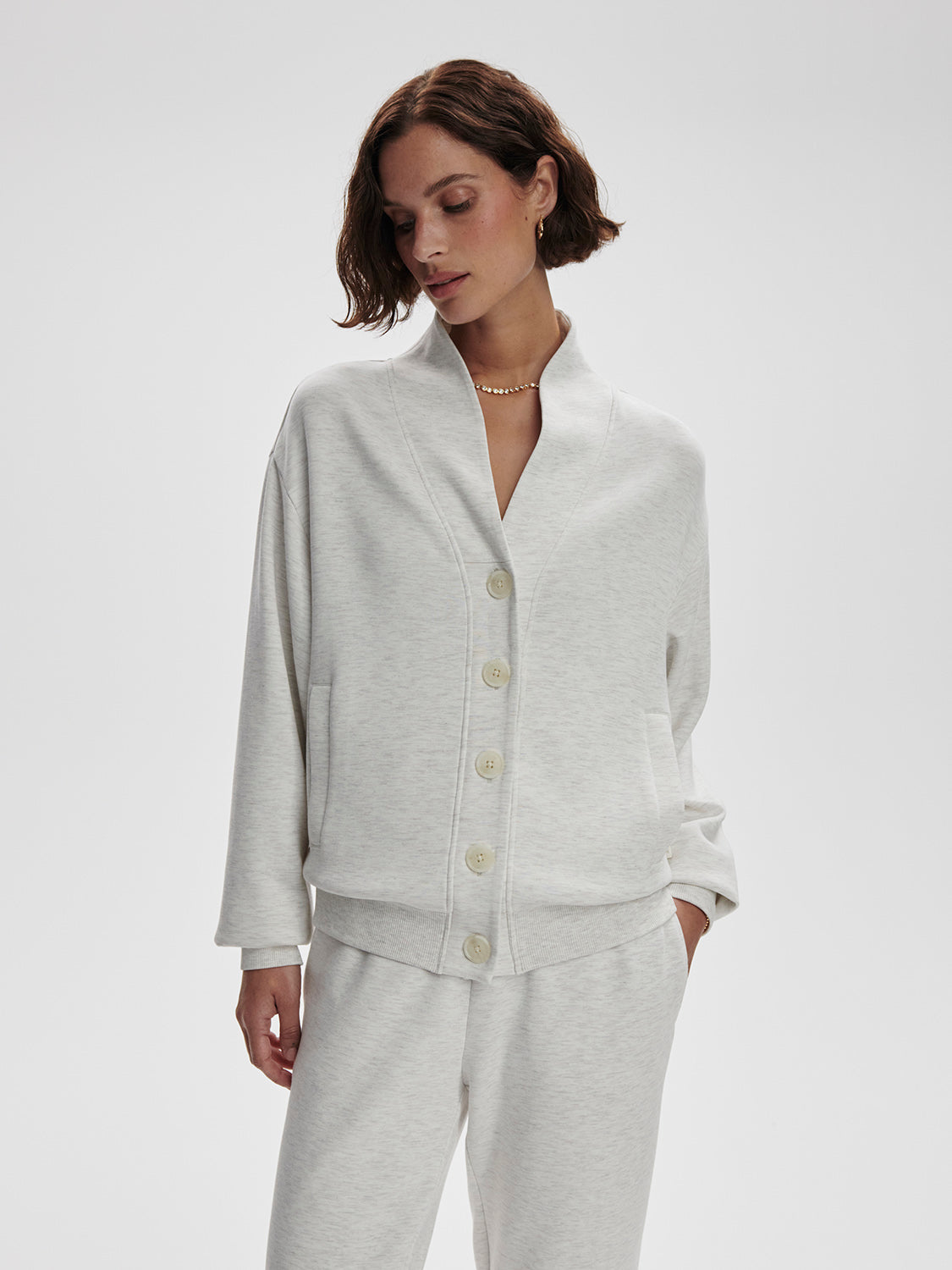 CELESTE BUTTON THROUGH SWEAT - IVORY MARL