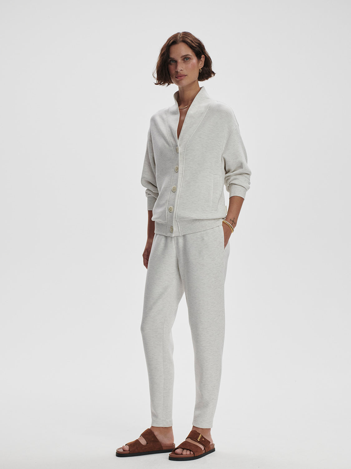 CELESTE BUTTON THROUGH SWEAT - IVORY MARL