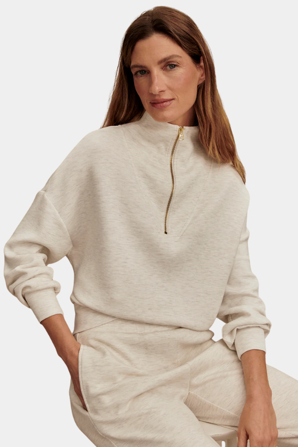 HAWLEY HALF ZIP SWEAT - IVORY MARL