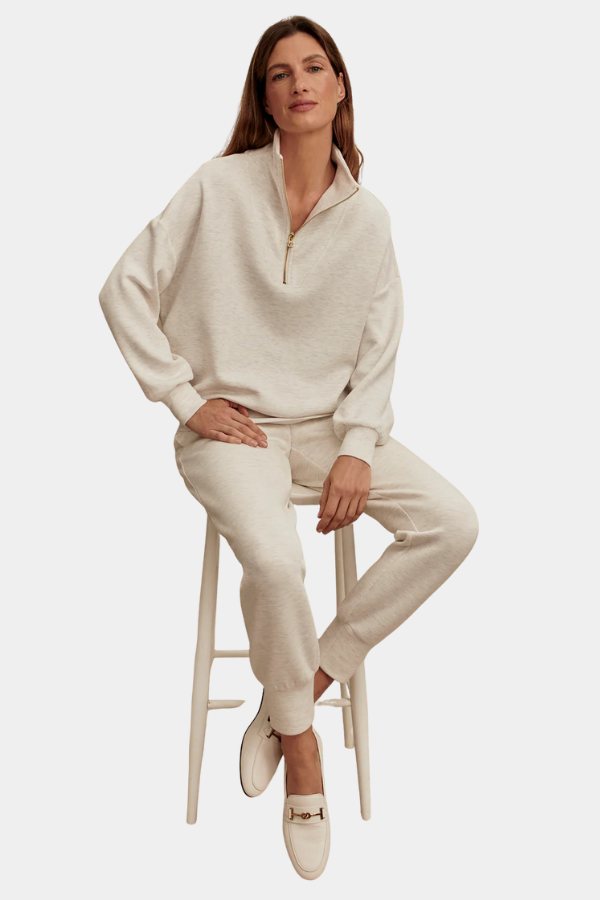 HAWLEY HALF ZIP SWEAT - IVORY MARL