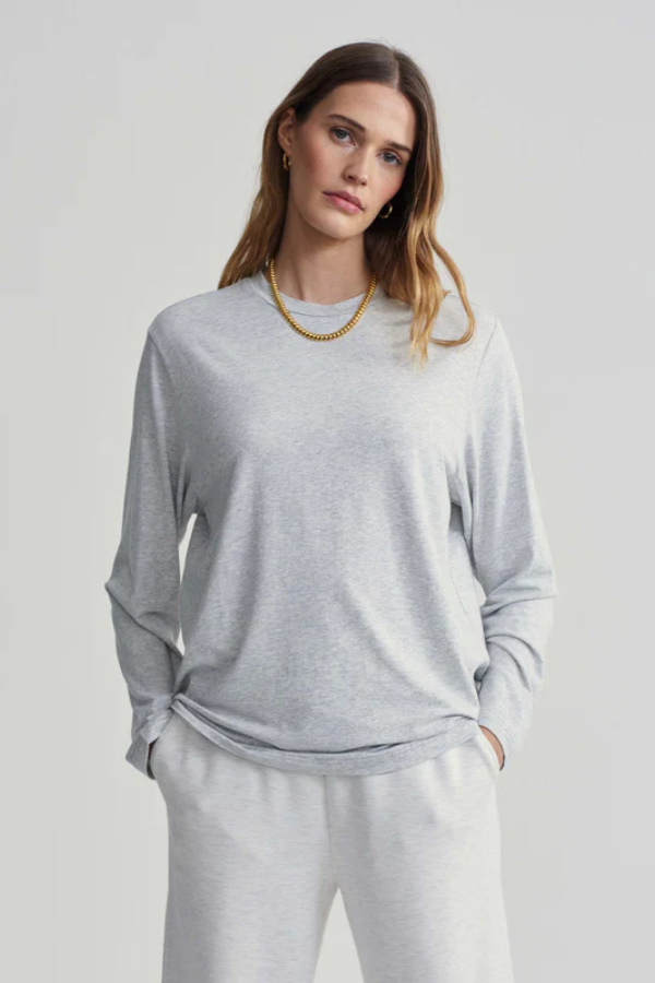 LEAH LONG SLEEVE BOYFRIEND - LIGHT GREY MARL