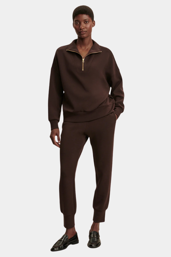 HAWLEY HALF ZIP SWEAT - COFFEE BEAN