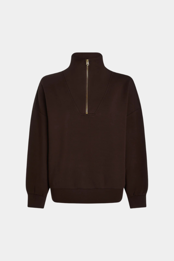HAWLEY HALF ZIP SWEAT - COFFEE BEAN