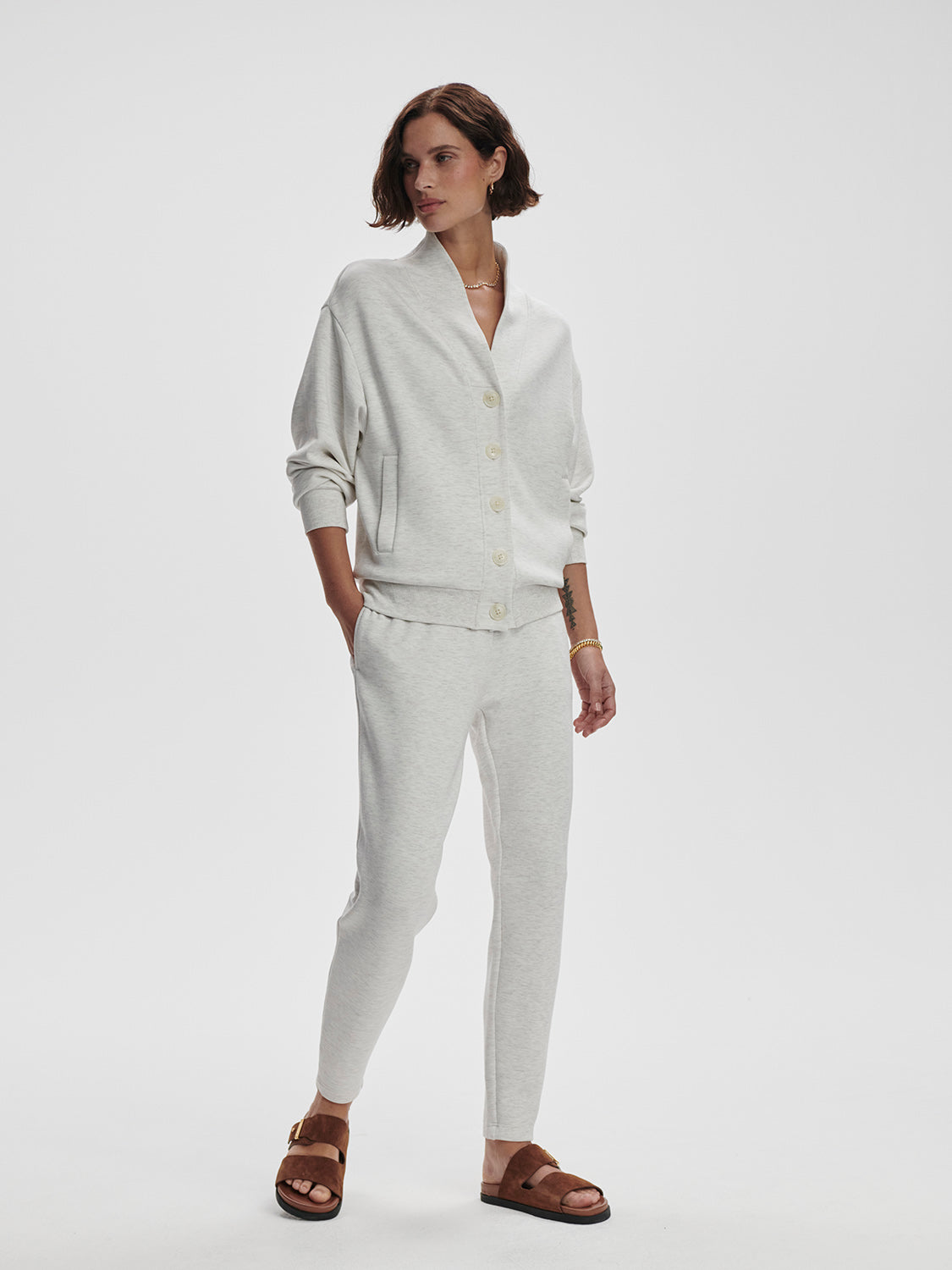 CELESTE BUTTON THROUGH SWEAT - IVORY MARL